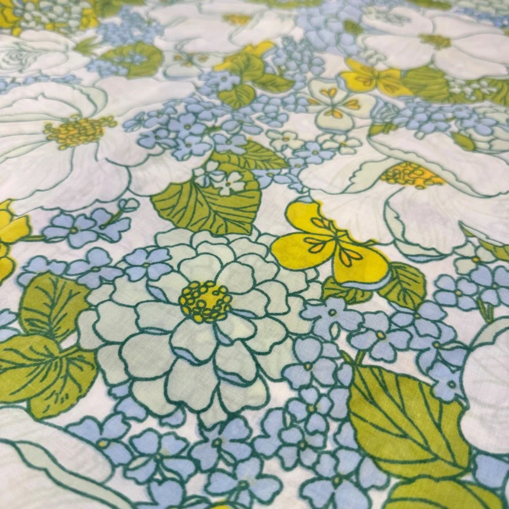 Vintage 70's Fieldcrest Perfection Twin Sheet Set 3 Pc Retro Blue Green Floral